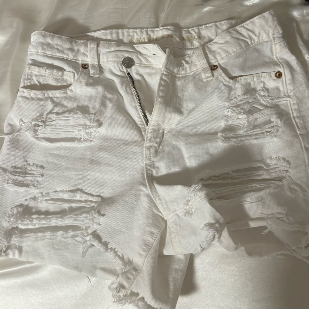 American Eagle White Denim Highest Rise Baggy Shorts (Size 4)